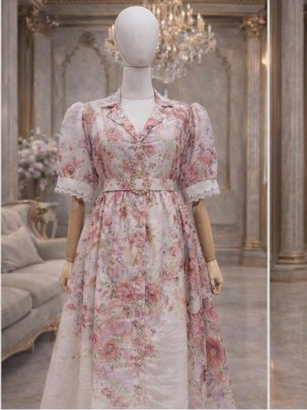 Zimmer Blush Floral Button-Front Midi Dress